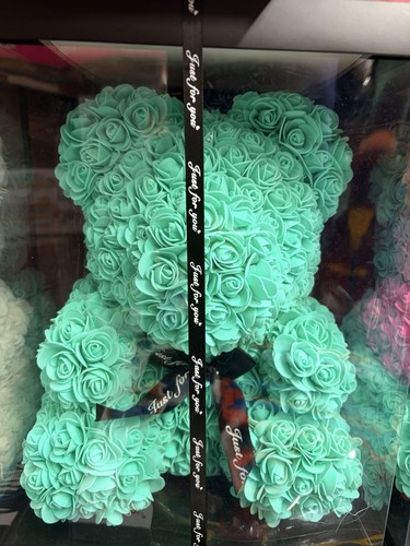 Big teal flower bear - (45cm),